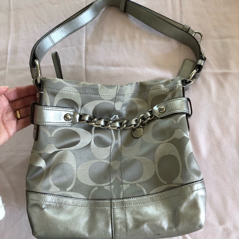 Coach silver/gray purse